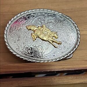 Vans Two-Tone Western Horse Rider Belt Buckle - Silver and Gold